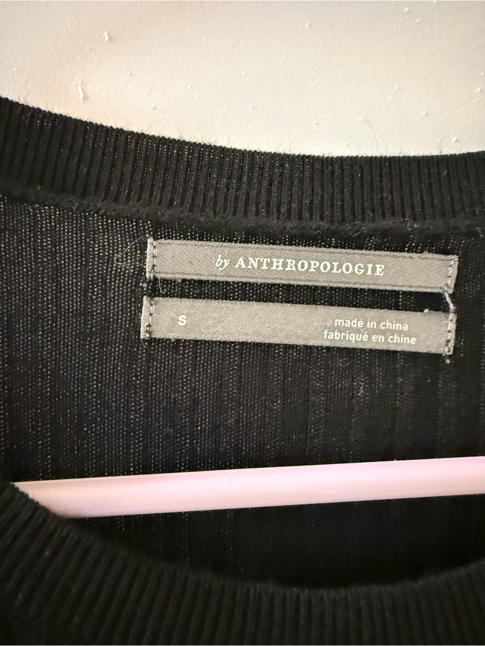 Anthropologie Black Ribbed Short-Sleeve Knit Top with Shoulder Buttons - Picture 3 of 4